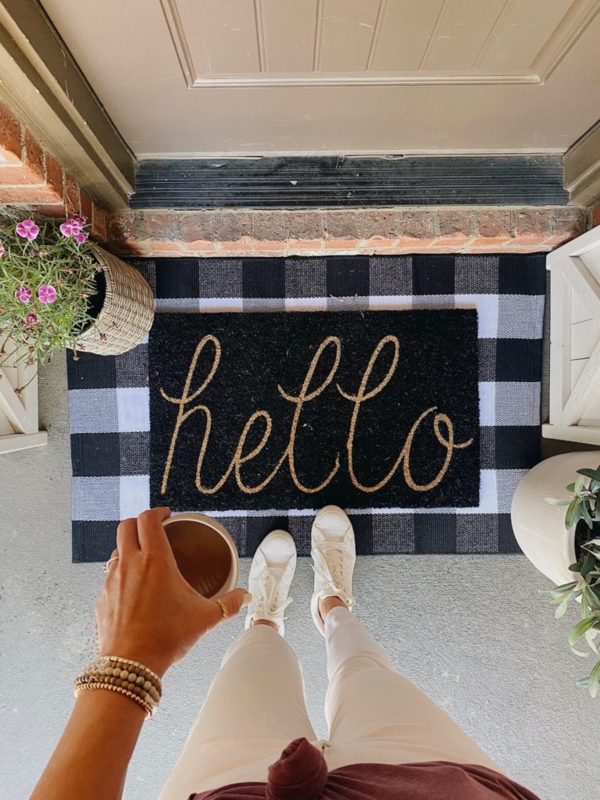 Doormat Script Hello Design Layered Rug Set Buffalo Plaid