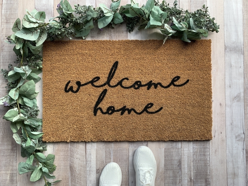 Doormat Script Lettering Coir Like Texture Natural Farmhouse Welcome Mat