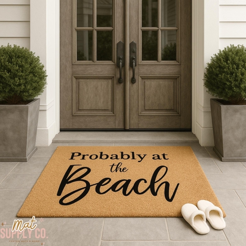 Doormat Script Typography Coir Textured Beach Theme Coastal Entryway Style