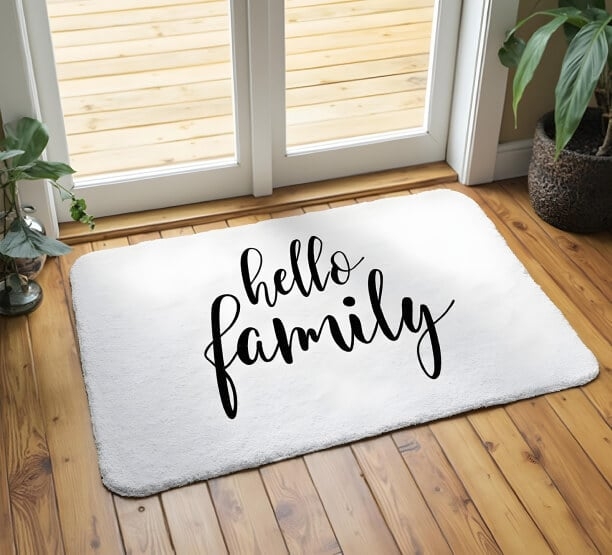Doormat, Script Typography, Plush Pile, White, Modern Farmhouse Mat