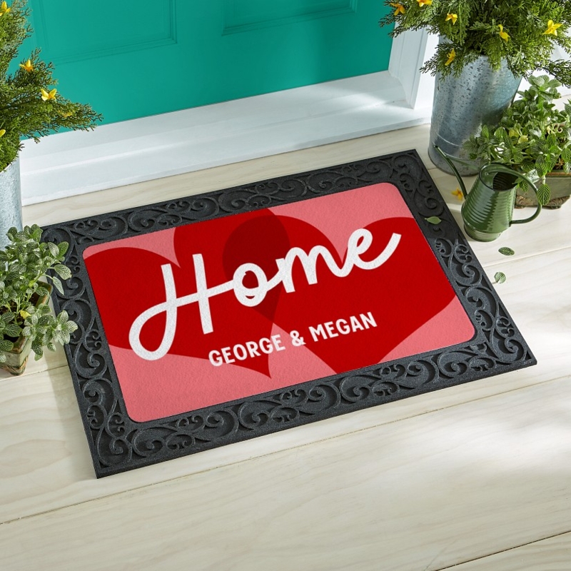 Doormat Scrollwork Border Heart Pattern Personalized Text Romantic