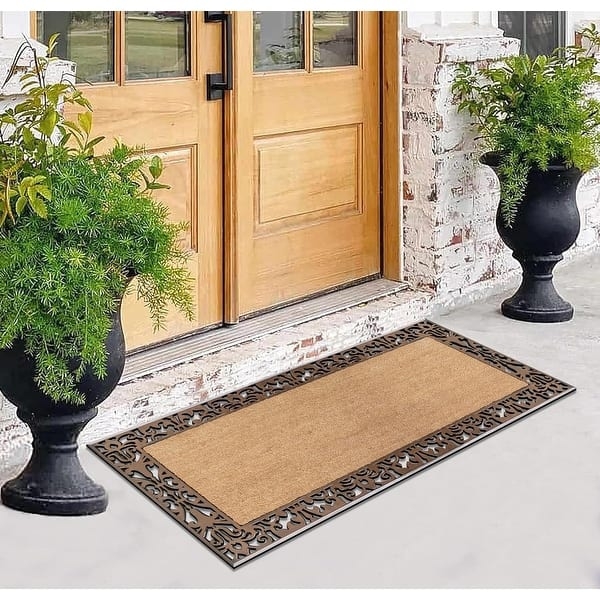 Doormat Scrollwork Border Oversized Traditional Rubber Backed