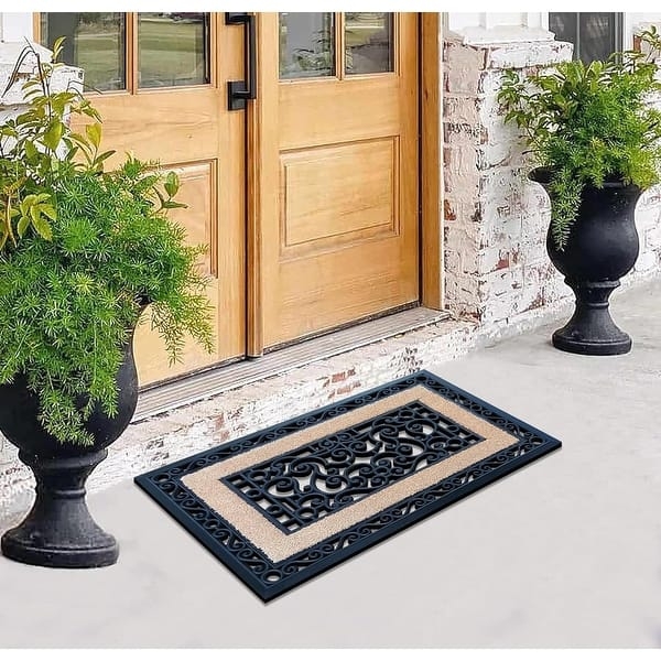 Doormat Scrollwork Border Rubber And Coir Mix Black Scrollwork