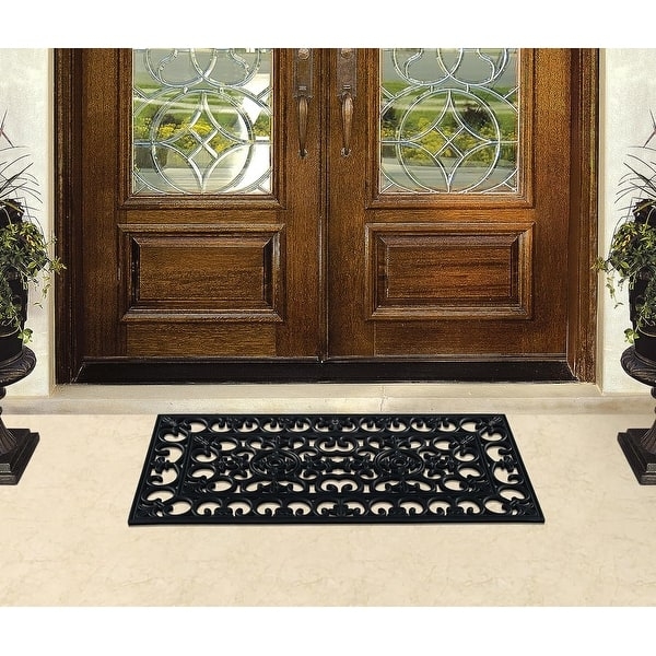 Doormat Scrollwork Pattern Black Rubber Heavy Duty Classic Entryway