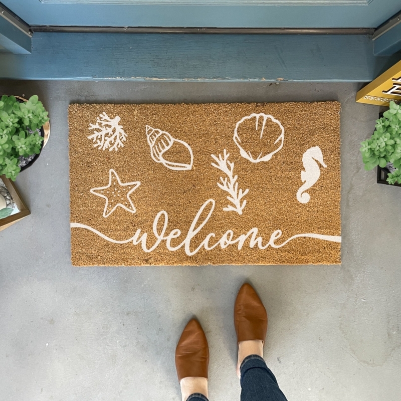 Doormat Sea Shells Coir Coastal White Graphics