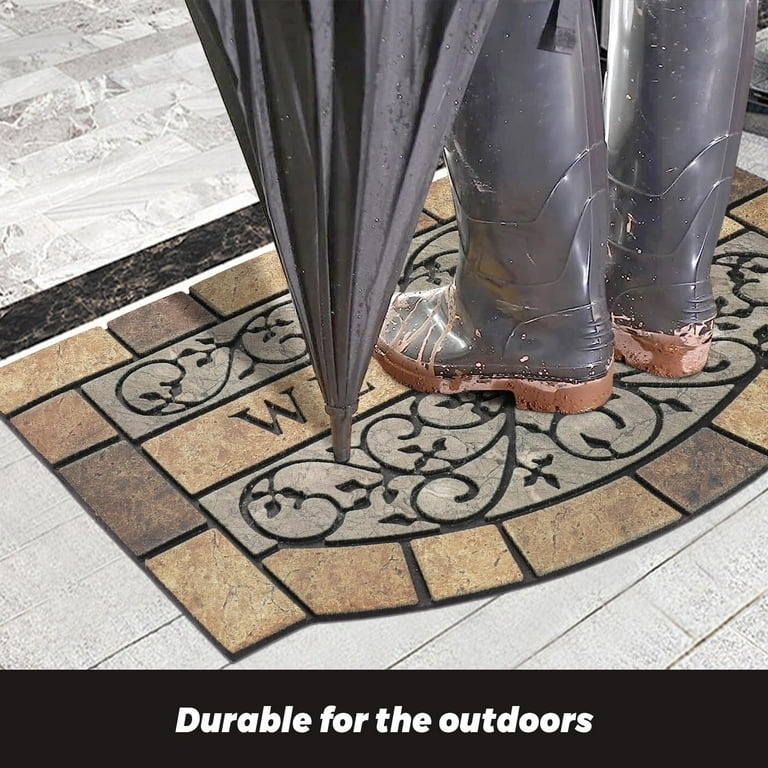 Doormat Semi-Circle Stone Look Tiles Scrollwork