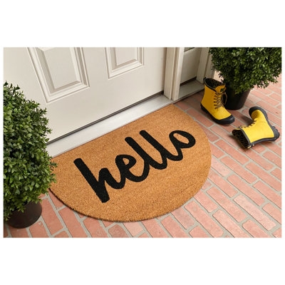 Doormat Semi Circular Shape Script Graphic Low Profile Coir