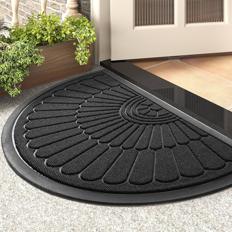 Doormat Semicircular Black Rubber Fan Textured Entry