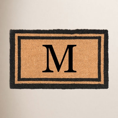 Doormat Serif Monogram 'M' Black Double Border Classic Welcome Mat