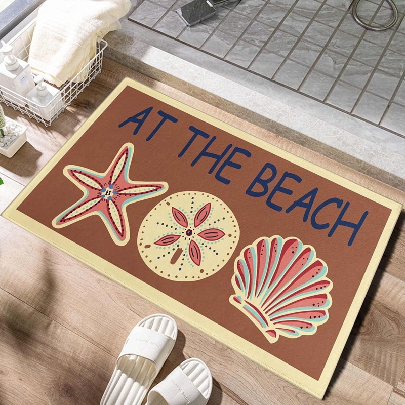 Doormat Shell Collage Design Playful Typography Coastal Beach House Entry
