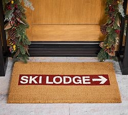 Doormat "Ski Lodge" Text Directional Arrow Coir Material Festive Rustic
