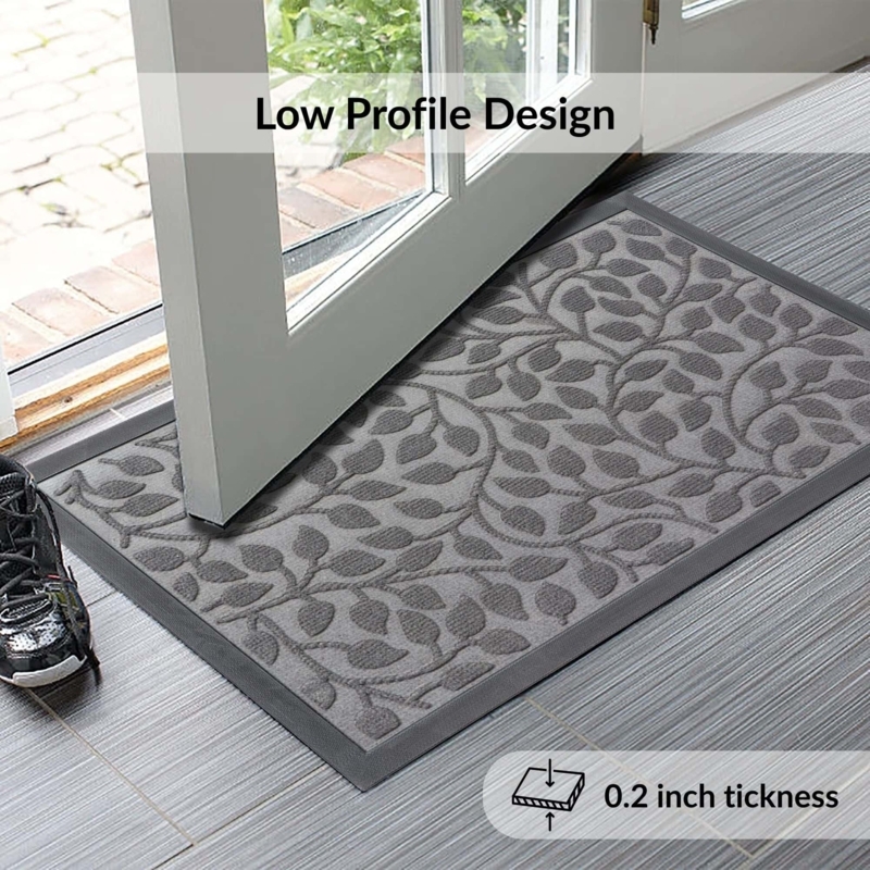 Doormat Slim Clearance, Embossed Leaf Motif, Low-Profile Design.