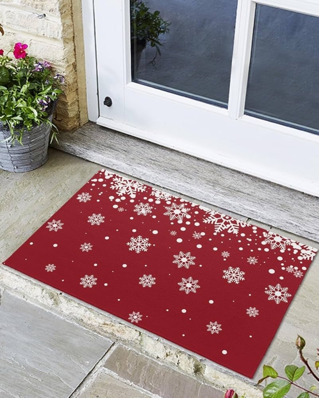 Doormat Snowflake Motif Low Profile Festive Printed Pattern