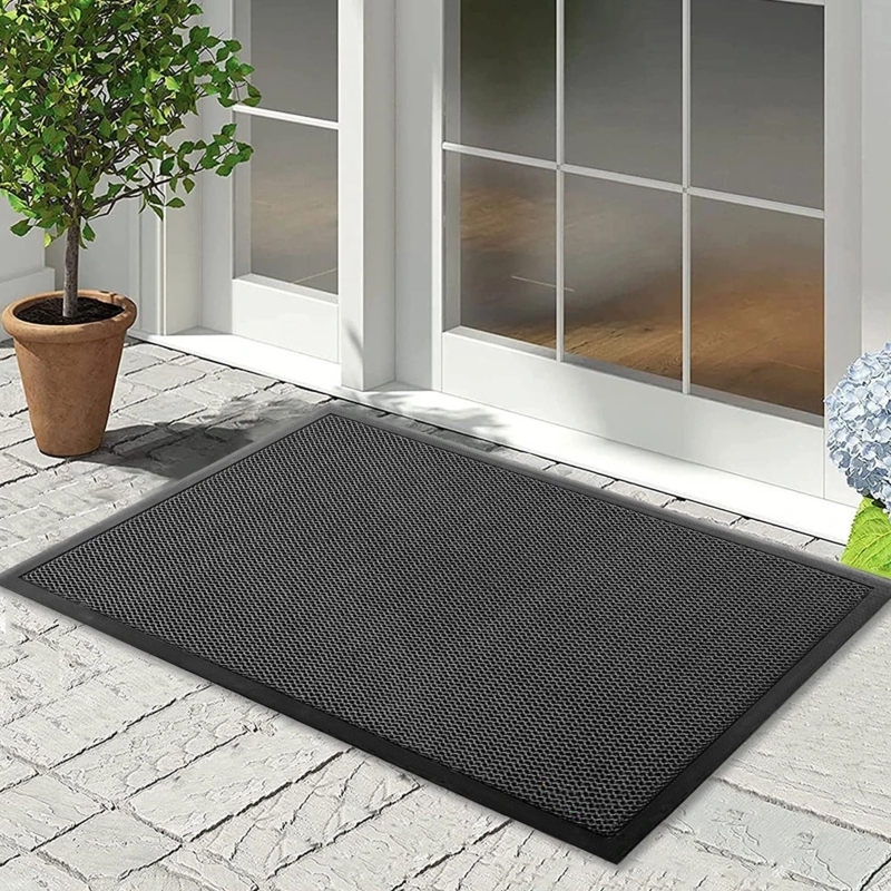 Doormat Solid Black Honeycomb Mesh Rubber-Like Durable Wide