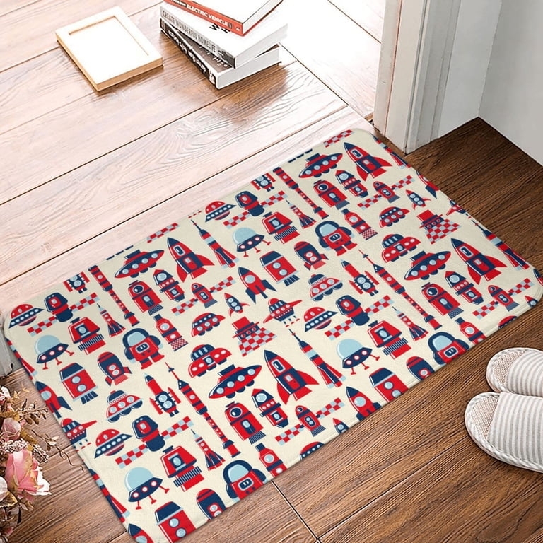 Doormat Space Theme Pattern Playful Whimsical Cream Entryway