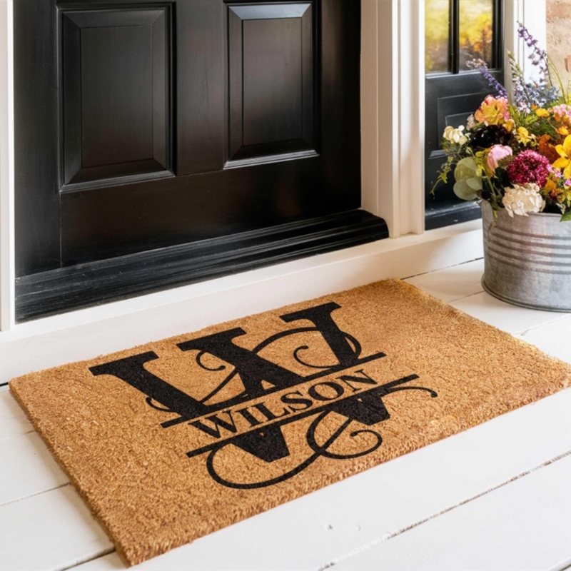 Doormat Split Letter Monogram High Contrast Printing Coir