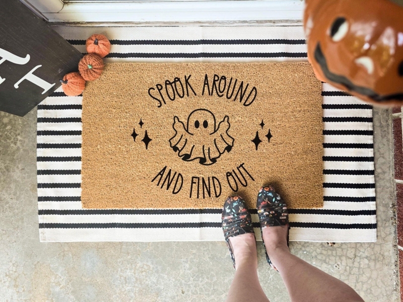 Doormat "Spook Around" Pun Text Ghost Graphic Layered Rug Styling