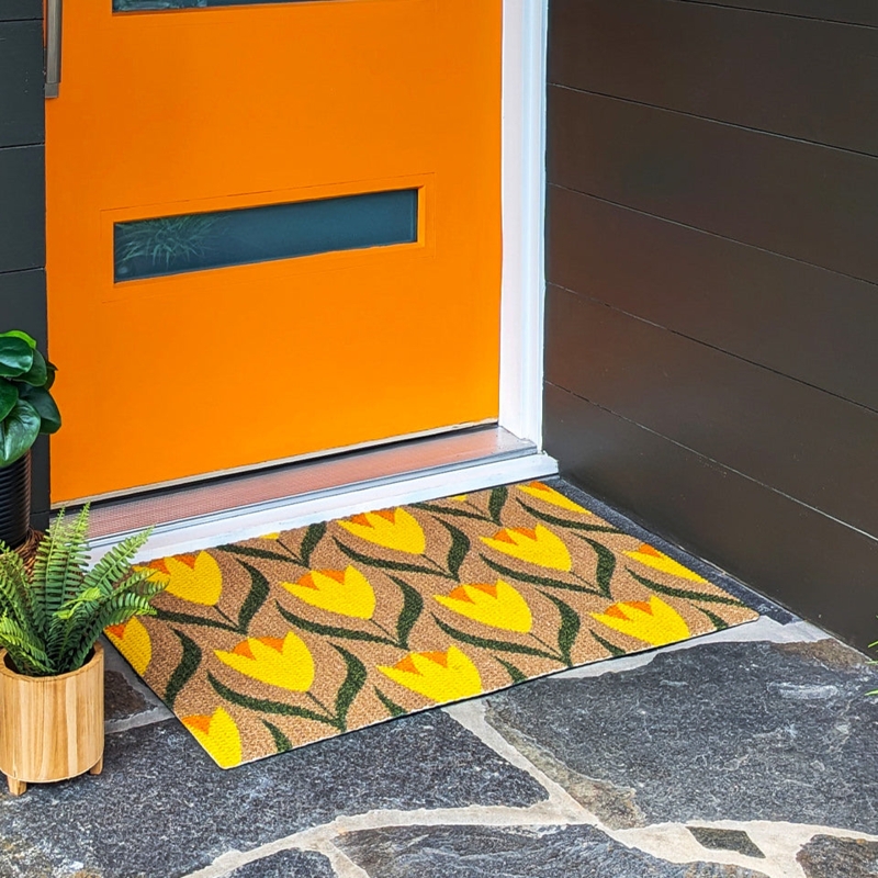 Doormat Stylized Floral Pattern Graphic Print Mid-Century Entryway Mat