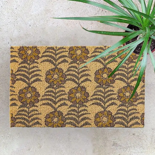 Doormat Sunflower Block Print Mustard Yellow Antique Farmhouse