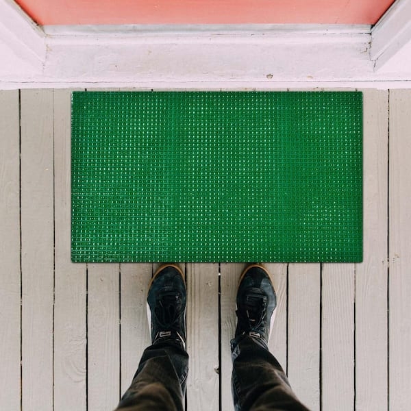 Doormat Synthetic Turf Nubby Grid Texture Vibrant Green Porch Mat