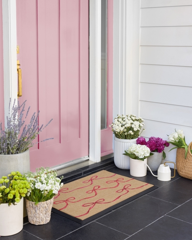 Doormat Tan Coir Like Red Bow Pattern Cottagecore Whimsical Porch