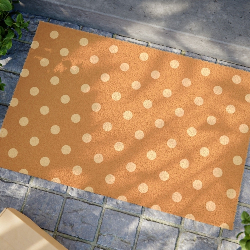 Doormat Tan Off White Polka Dots Coir Like Modern Entryway Design