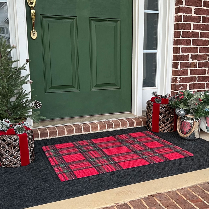 Doormat Tartan Plaid Red Green Festive Layered Look