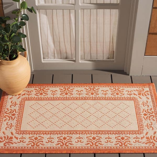 Doormat, Terra and Natural Scrollwork Border, Indoor-Outdoor