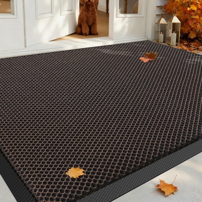 Doormat Textured Trellis Pattern, Autumn Entryway Decor Lanterns.