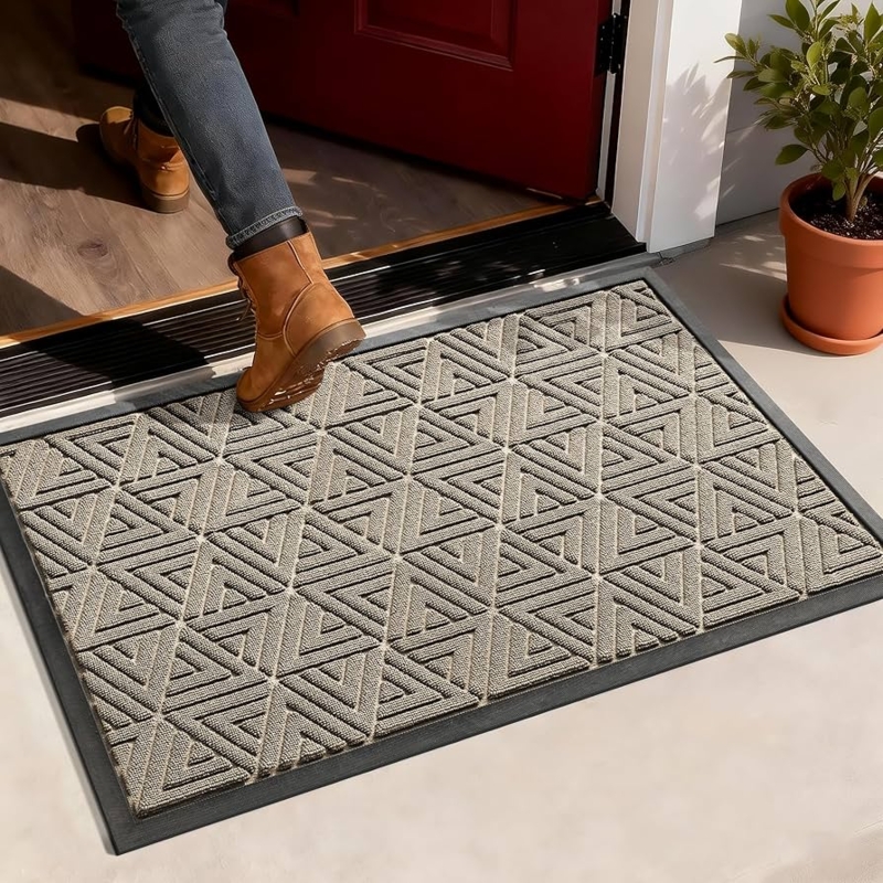 Doormat Triangular Geometric Pattern Neutral Beige Modern Front