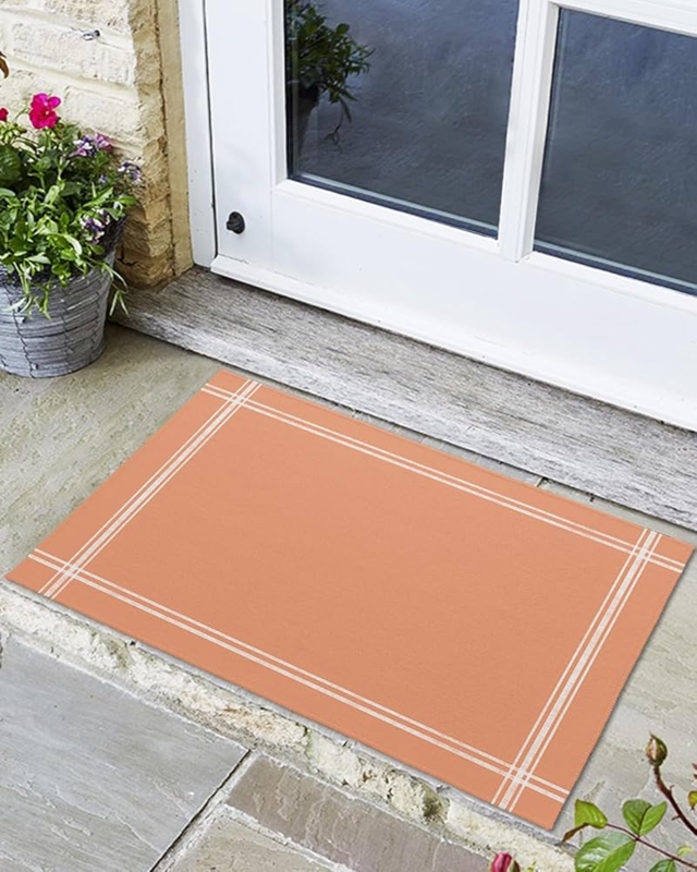 Doormat Triple Border Terracotta Hue Low Profile Outdoor Entryway