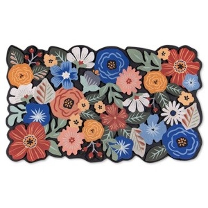 Doormat, Vibrant Boho Floral Print, Scalloped Edge, Colorful Porch Decor.