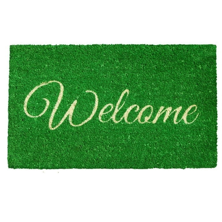 Doormat Vibrant Grass Green Coarse Pile Cursive Script Welcome Mat