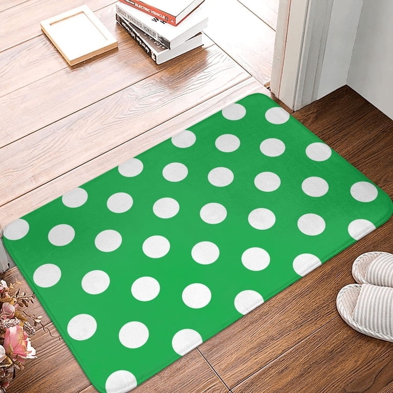 Doormat Vibrant Green Polka Dot Soft Fabric Rounded Corners Indoor
