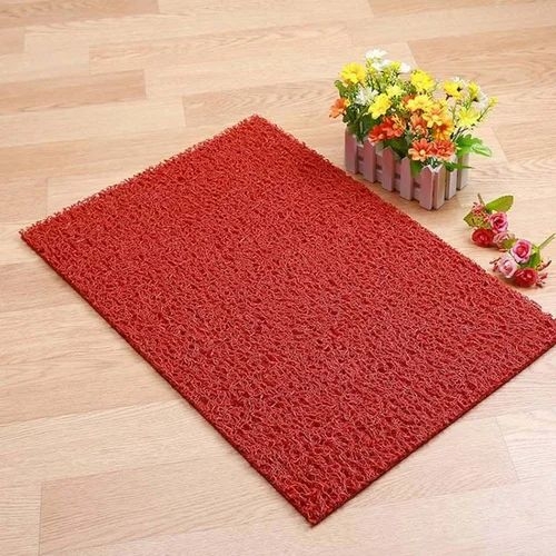 Doormat Vibrant Red Spaghetti Loop Texture Functional PVC