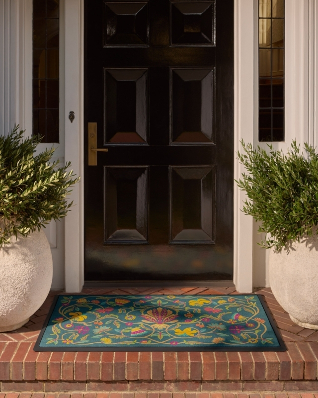 Doormat Vibrant Teal Pattern Floral Maximalist Entryway Decor