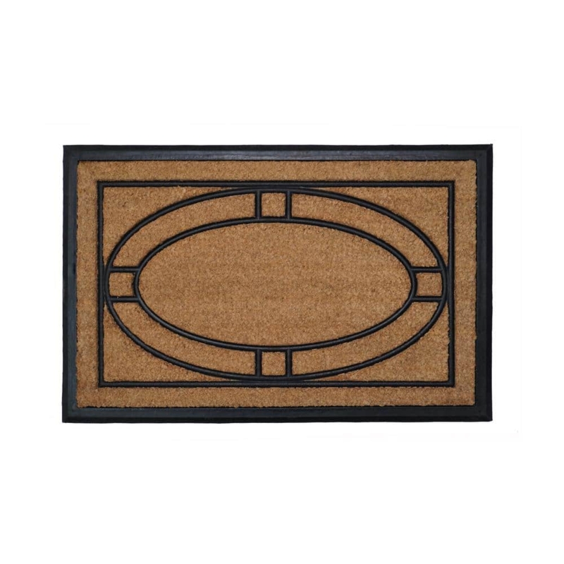 Doormat Victorian Inspired Oval Motif Geometric Black Border Coir