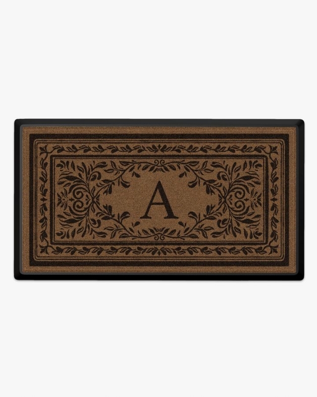Doormat Victorian Monogrammed Layered Border Classic Floral Pattern