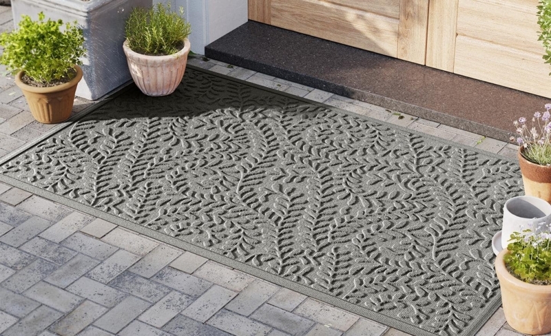 Doormat Vine Pattern Gray Color Large Size Synthetic Fiber Earthy