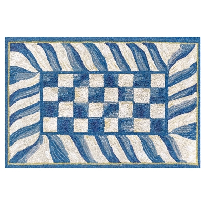 Doormat Washable Blue and White Navy Palette Rug