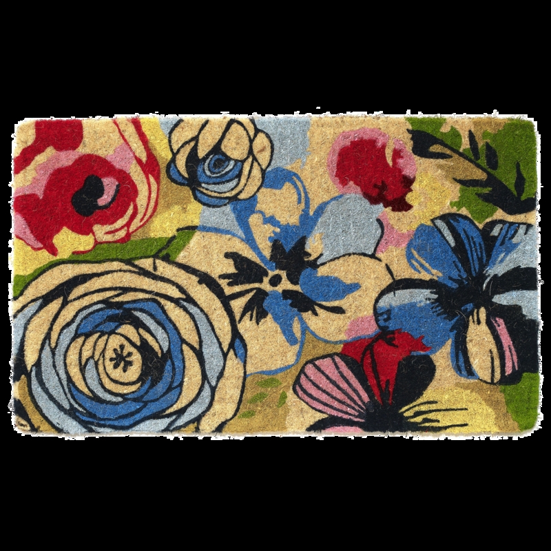 Doormat Watercolor Floral Print Sketch Outlines Coarse Texture Artistic