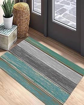 Doormat Weathered Teal Finish Wood Grain Pattern Coastal Farmhouse Decor