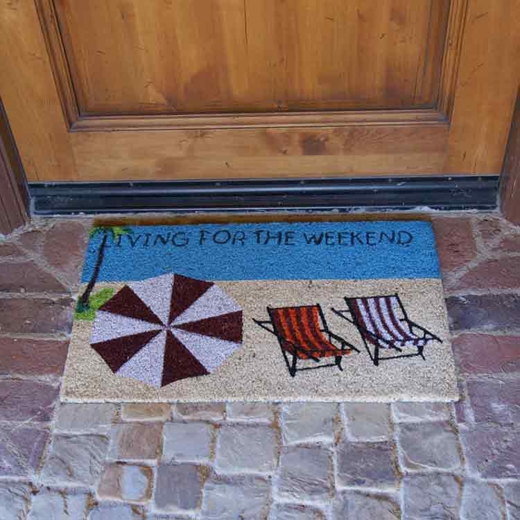Doormat Weekend Quote Beach Umbrella Graphic Fibrous Coir Look Coastal