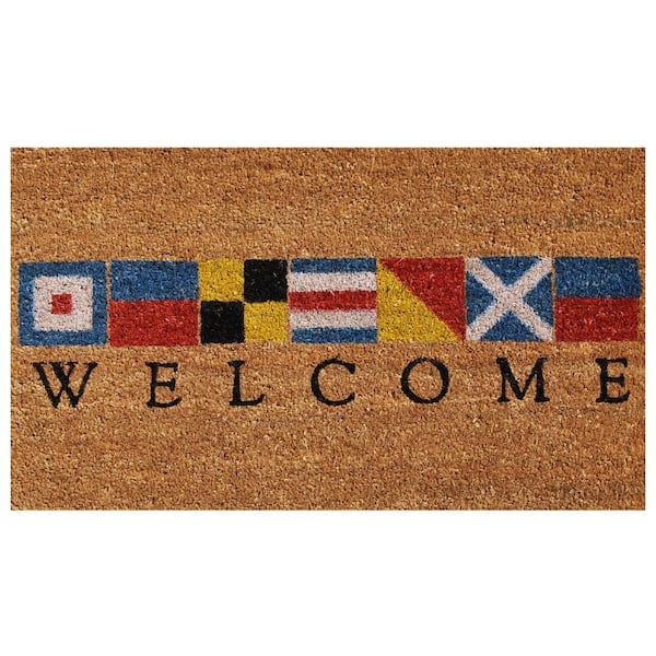 Doormat Welcome Serif Text Colorful Nautical Flags Coir Maritime