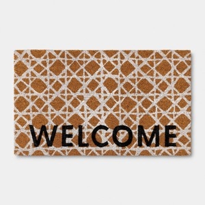 Doormat White Cane Weave Pattern Geometric Lattice Bold Welcome Coir