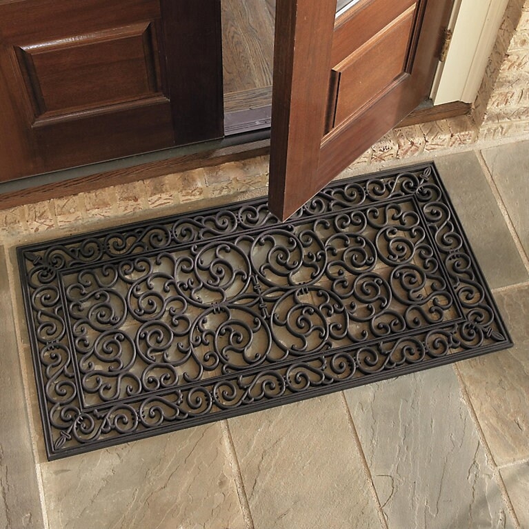 Doormat Wide Format Black Rubber Scrollwork Elegant