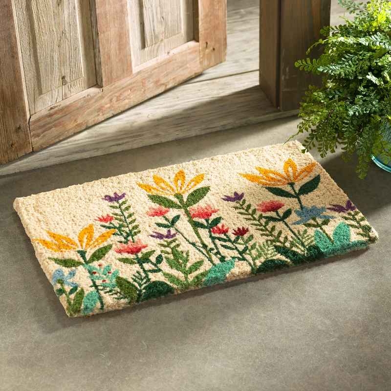 Doormat Wildflower Garden Motif Colorful Botanical Print Coir