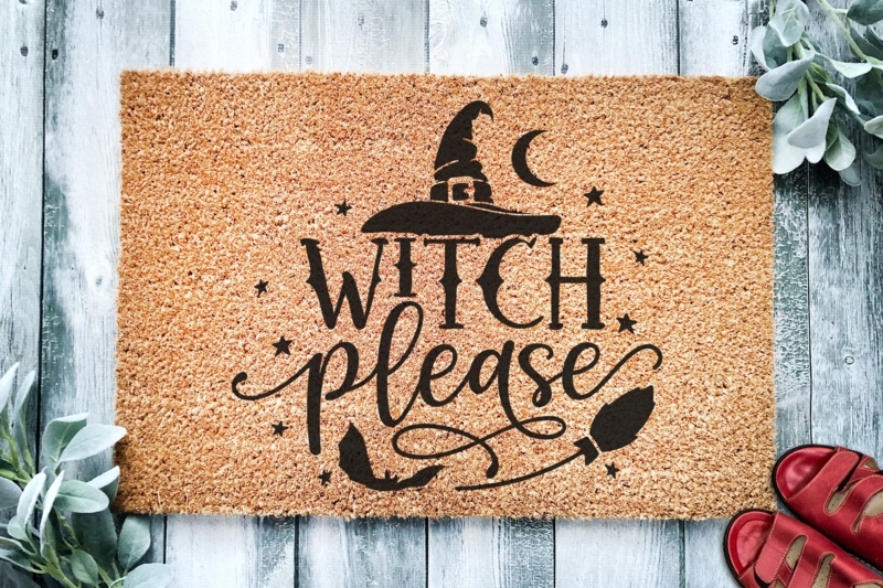 Doormat "Witch Please" Punny Text Coir-Like Funny Halloween Door Mat