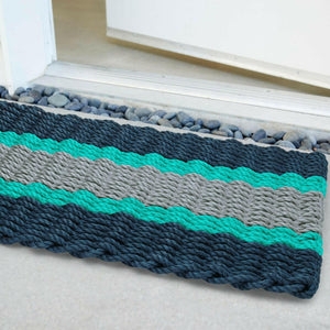 Doormat with Chunky Woven Texture in Tri-Color Nautical Palette.
