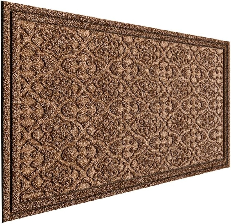 Doormat with Raised Damask Pattern, Chocolate Brown, Beveled Edge